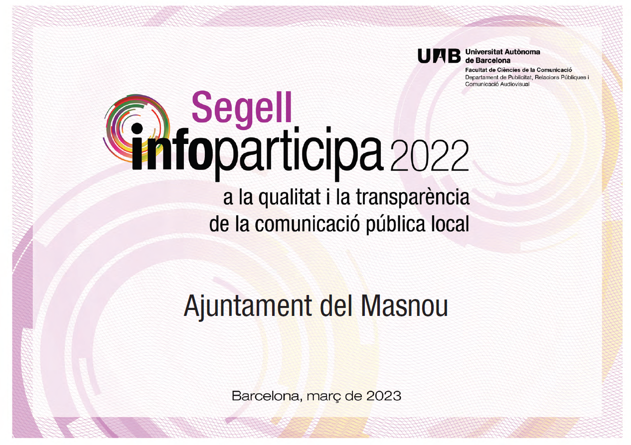 El Masnou revalida el Segell Infoparticipa, que reconeix la transparència informativa del web municipal