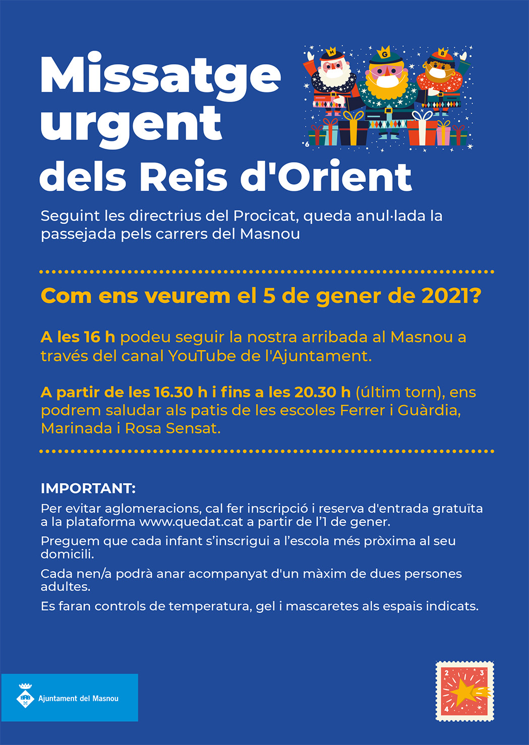 Els nens i nenes podran veure els Reis d'Orient a tres escoles del Masnou