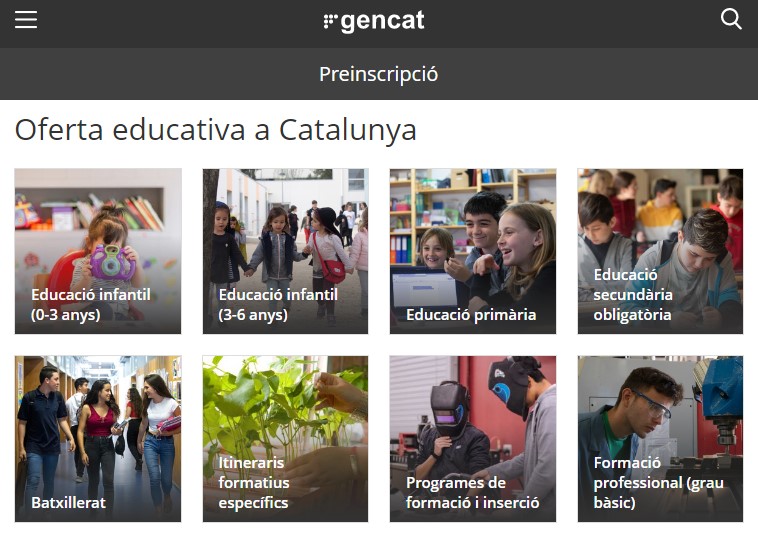 enllaç al web de preinscripció a tots els estudis. Generalitat de Catalunya
