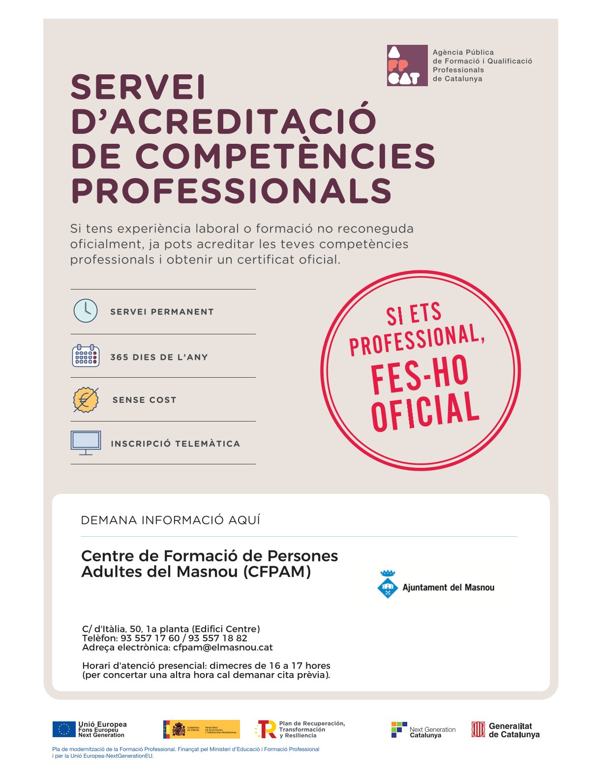 Cartell del servei d'acreditaci&oacute; de compet&egrave;ncies professionals.