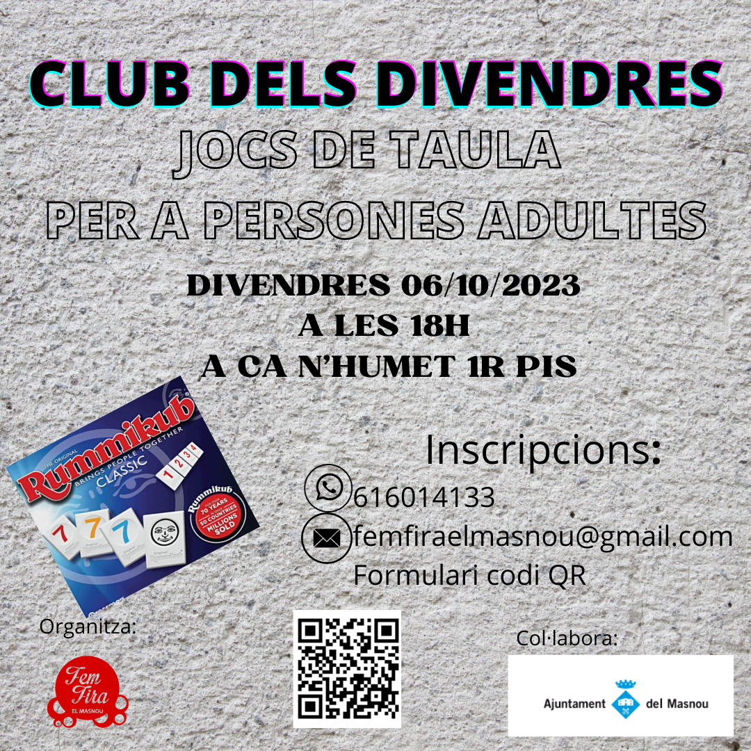 'CLUB DELS DIVENDRES. JOCS DE TAULA PER A PERSONES ADULTES'