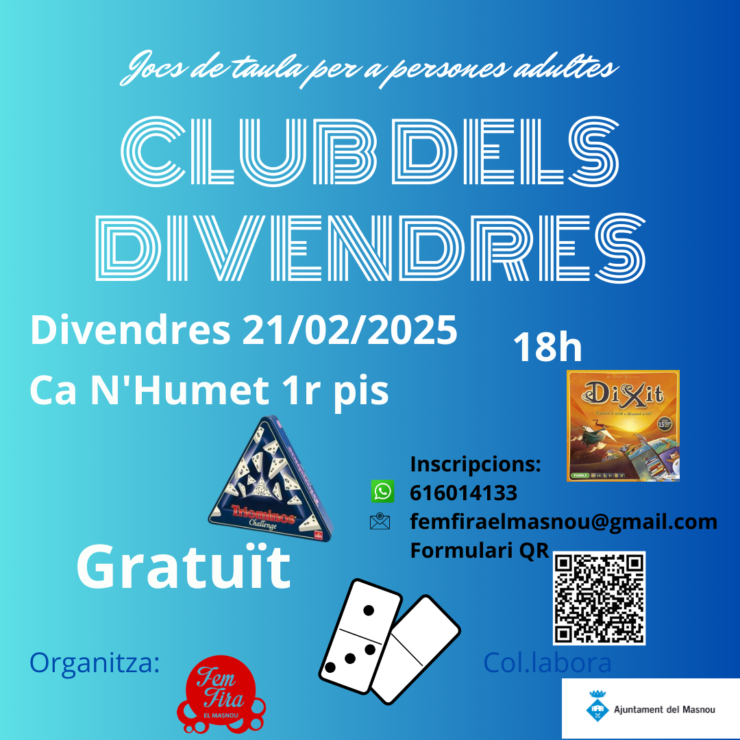 'CLUB DELS DIVENDRES. Jocs de taula per a persones adultes'