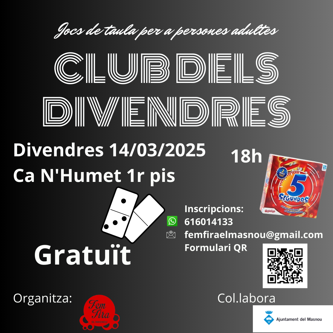 'CLUB DELS DIVENDRES. JOCS DE TAULA PER A PERSONES ADULTES'