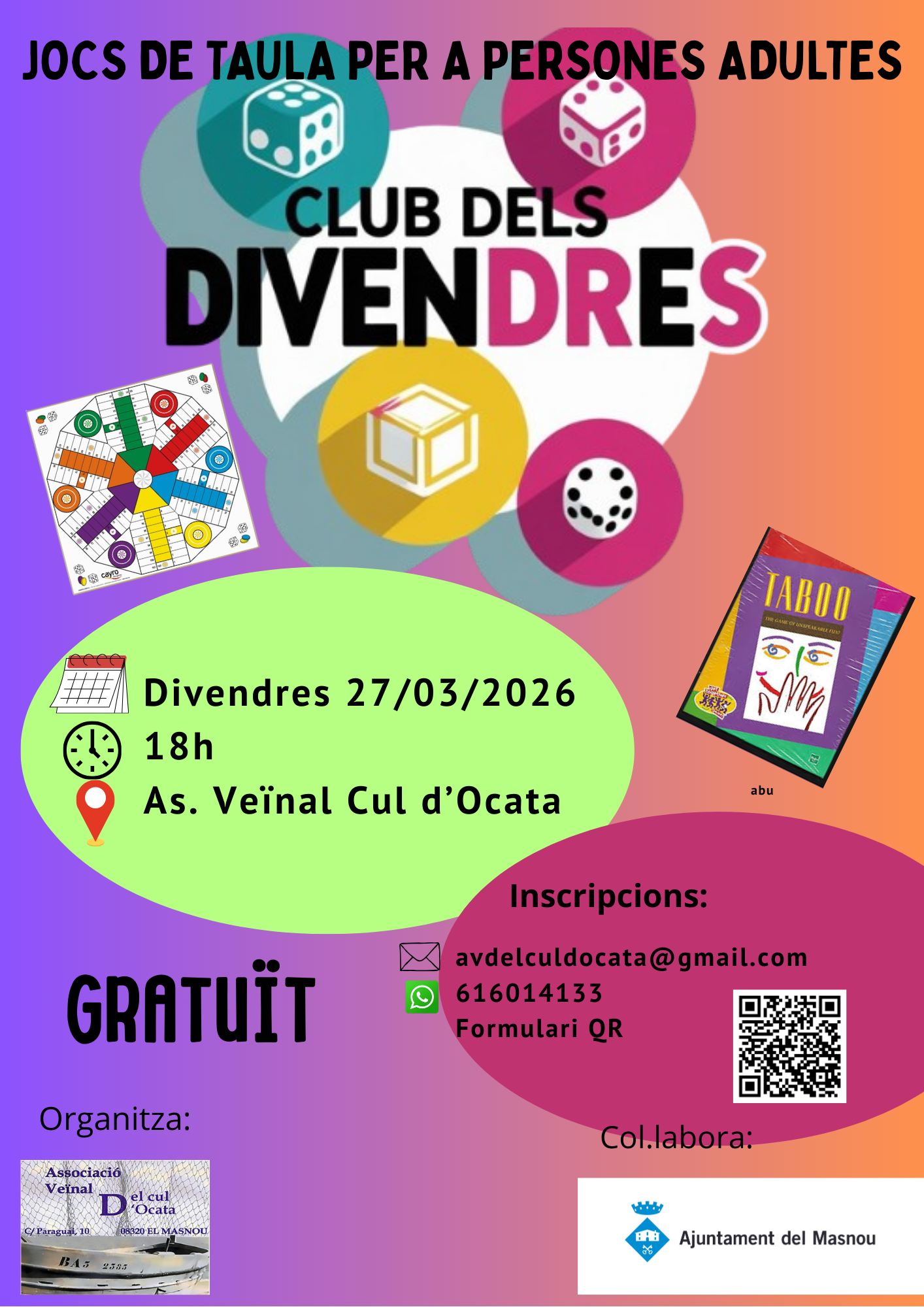 'CLUB DELS DIVENDRES. Jocs de taula per a persones adultes'