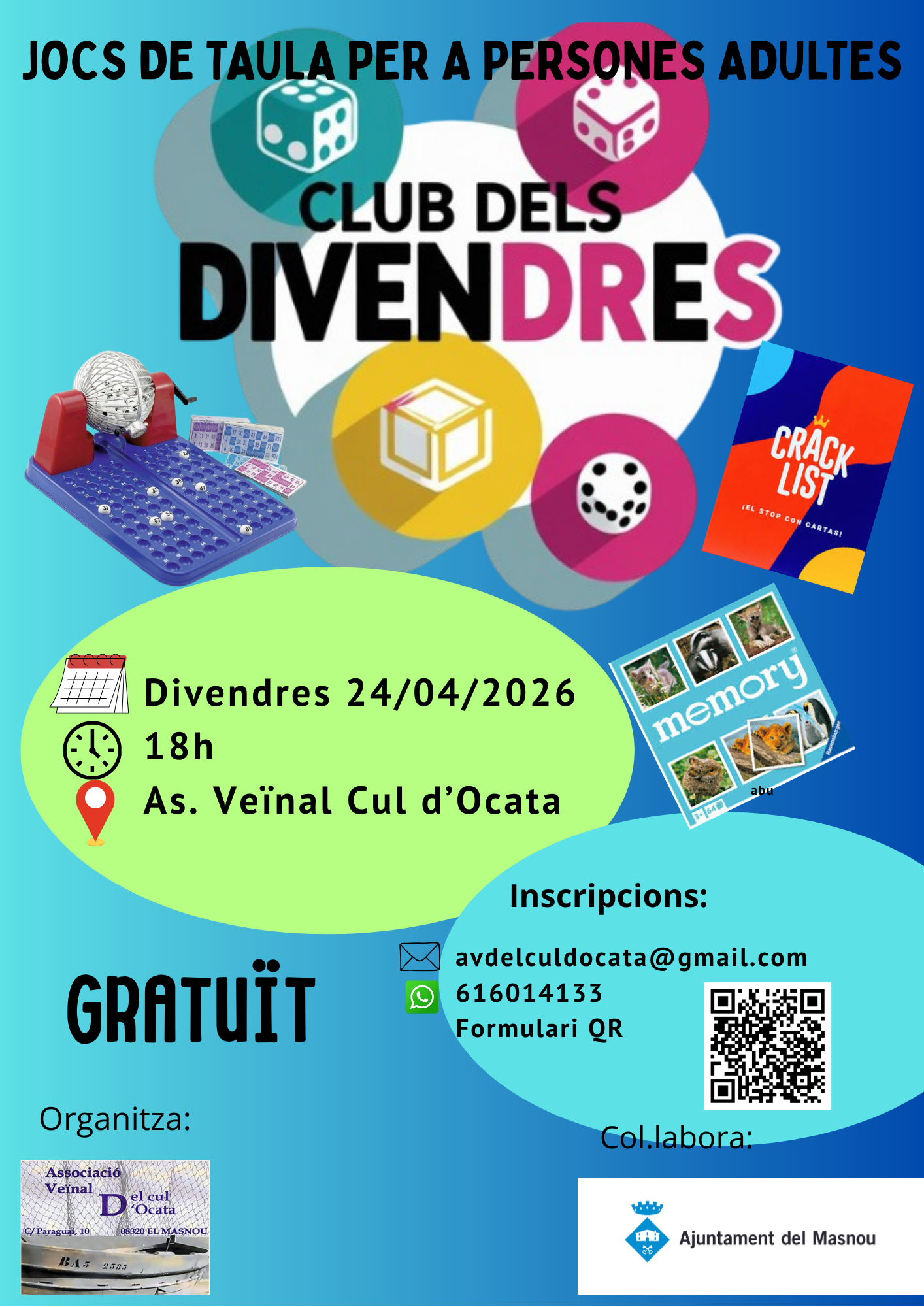 'CLUB DELS DIVENDRES. Jocs de taula per a persones adultes'