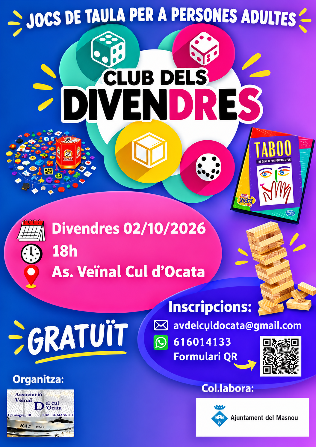 'CLUB DELS DIVENDRES. Jocs de taula per a persones adultes'