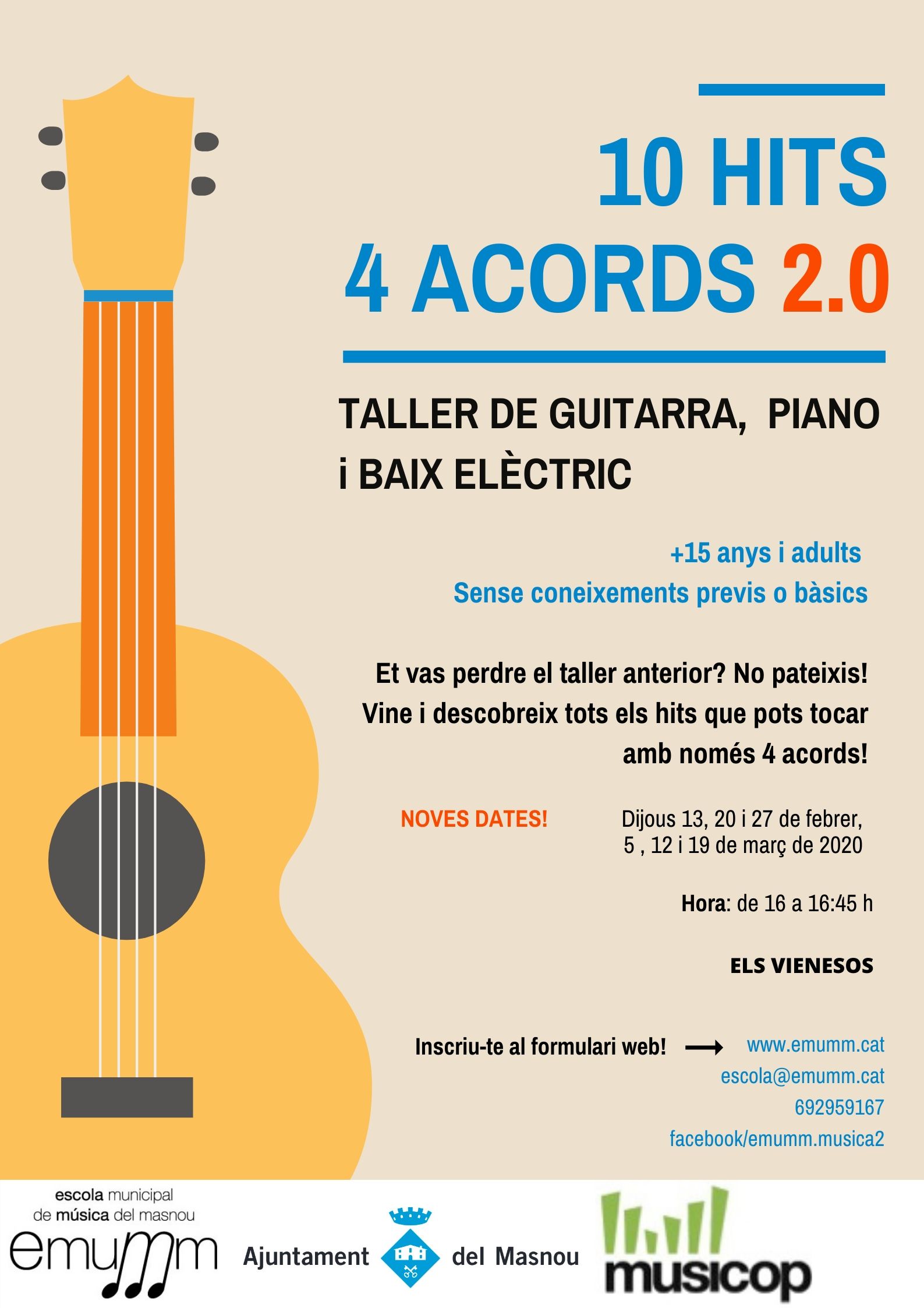 Taller de guitarra i piano: 10 hits, 4 acords