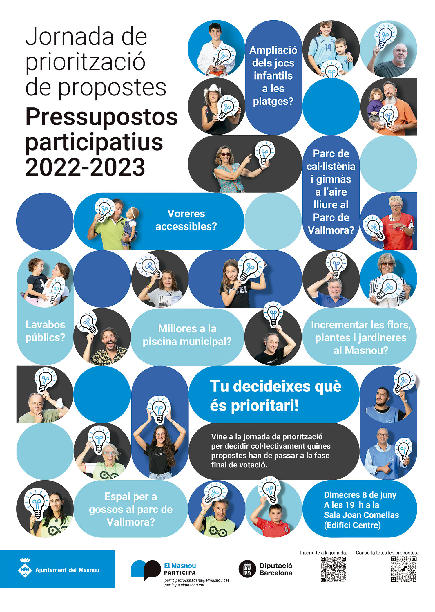 La jornada per decidir els projectes que passaran a la votació final dels pressupostos participatius serà el 8 de juny