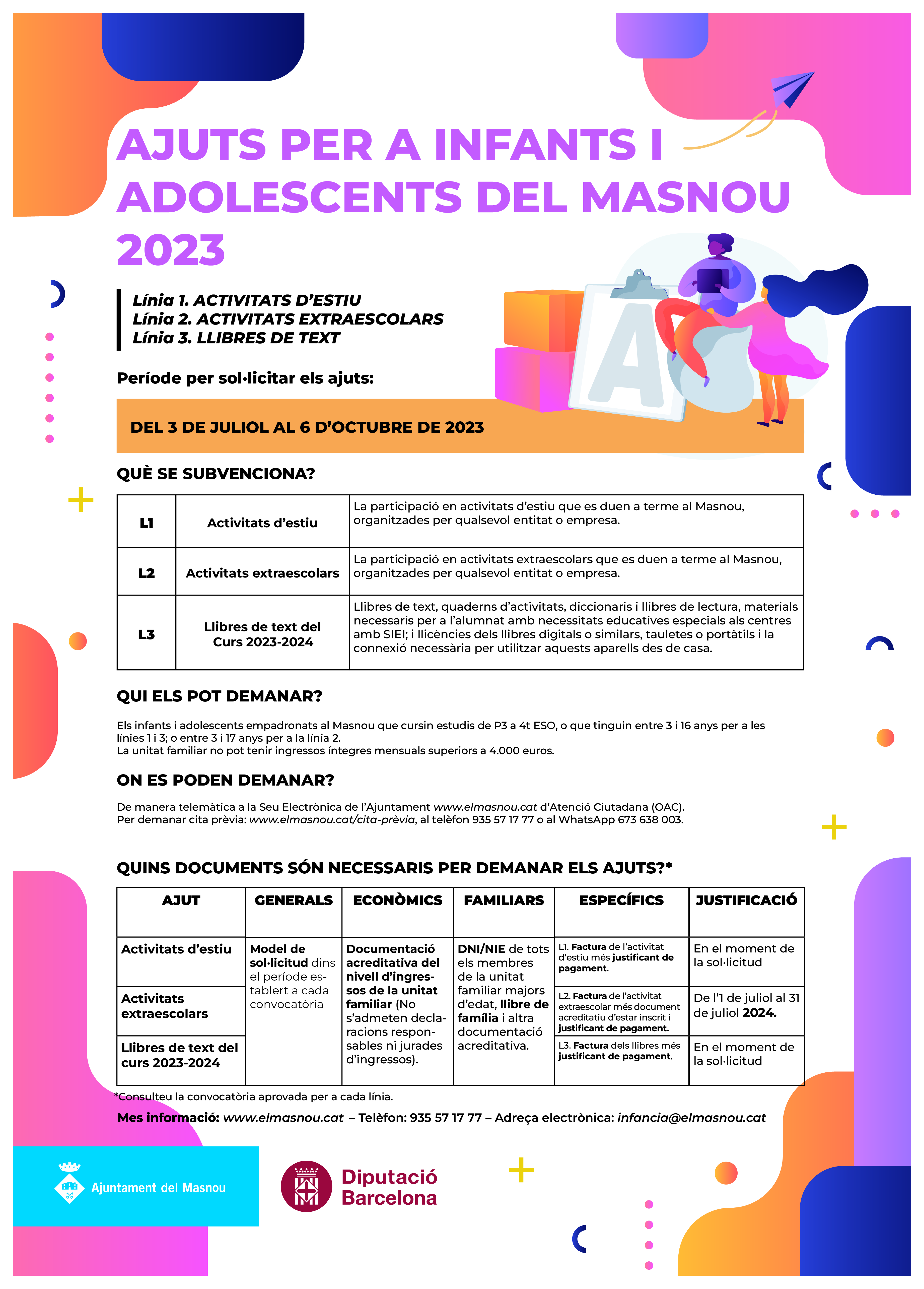 Obert el període per sol·licitar diversos ajuts per a infants i adolescents del Masnou