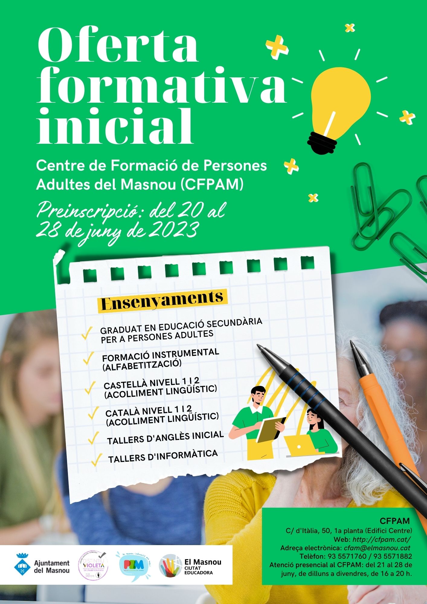 Obertes les preinscripcions per al curs 2023-2024 del Centre de Formació de Persones Adultes