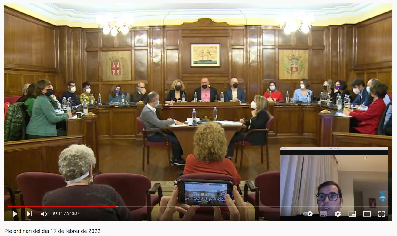 Captura de pantalla de la retransmissió del Ple municipal del 17 de febrer del 2022.