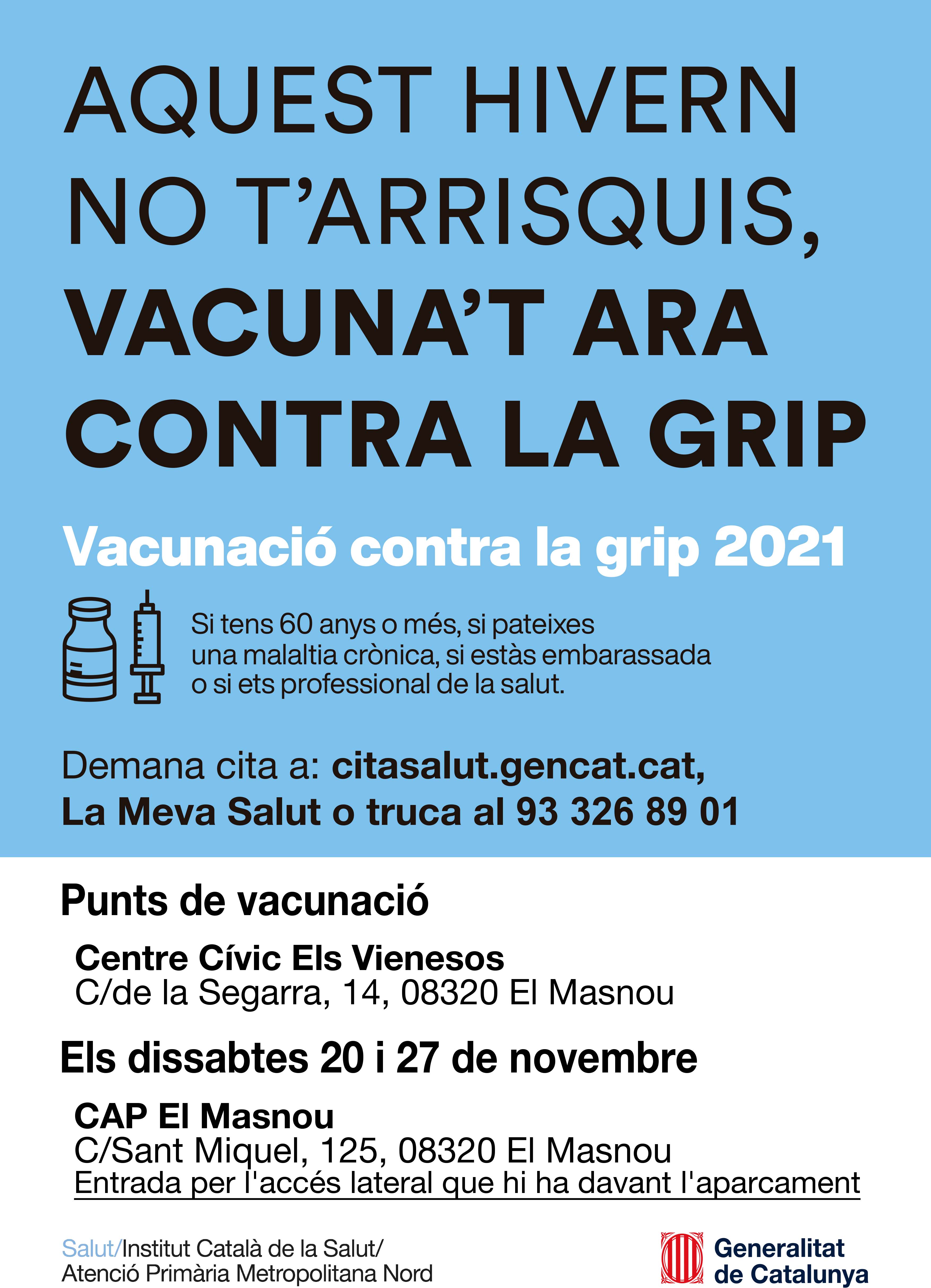 S'habilita el CAP El Masnou com a punt de vacunació contra la grip els dissabtes 20 i 27 de novembre