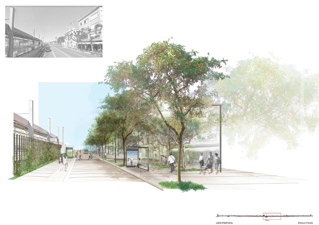 Il·lustració de l'avantprojecte de reurbanització del Camí Ral (N-II), a l'altura de l'estació d'Ocata.