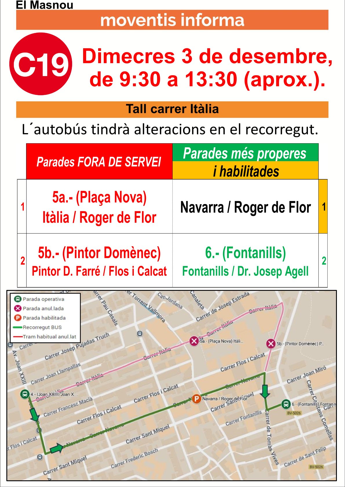 Avís. Desviació del bus C19